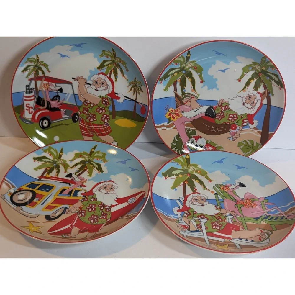 (4) ‎ Brighten The Season Christmas 6 1/4 In  Plates Gift Set Wish You Were Here